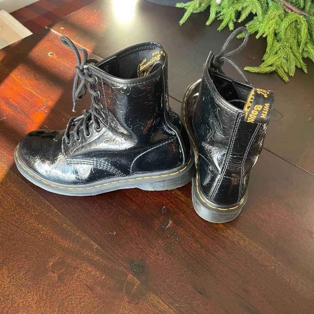 Dr Martens Black Patent Leather Leopard Embossed Lace-Up Boot Size 7